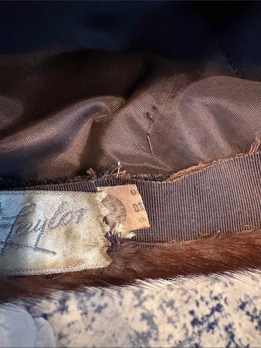 Lord & Taylor Dark Brown Fur Bucket Hat with Fabric Band